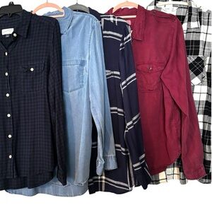 Sz L Assorted Lot of 5 Women’s Flannel and Denim Button-Up Shirts